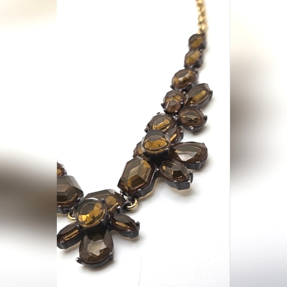 J CREW Smoky Quartz Rhinestone Gold & Grey Statement Necklace - Picture 4 of 8